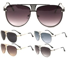 KHAN MESH METAL BRIDGE AVIATOR SUNGLASSES FLAT TOP BROW BAR FLOATING LENSES VTG