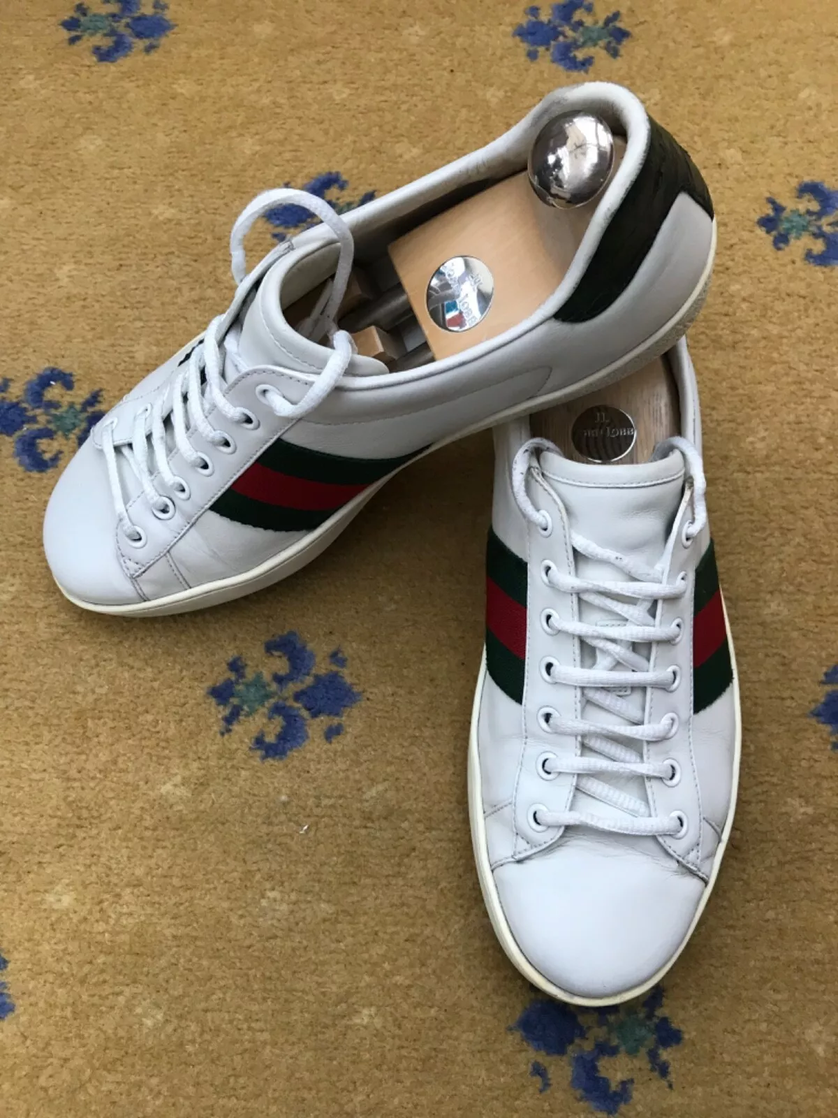 Gucci Ace Baskets Baskets Chaussures Cuir Blanc Croc UK 8 US 9 42 Homme Web Vert