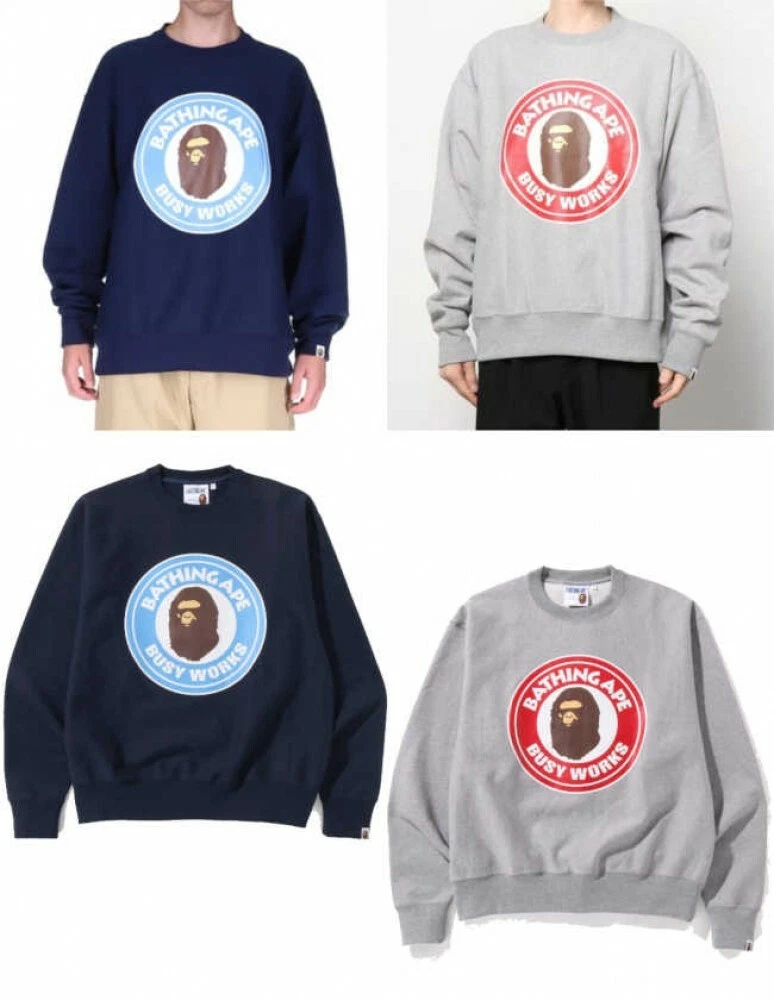 A BATHING APE Menu0026#039;s Relaxed Fit Crewneck Sweatshirt CLASSIC BUSY WORKS  Motif JPN | eBay
