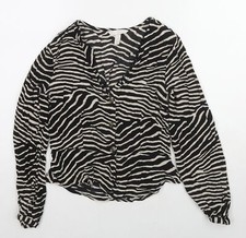 H&M Womens Black Animal Viscose  BlendButton-Up Size 8 - Tiger Prin