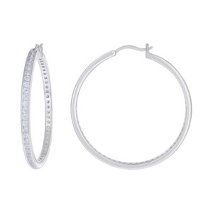 Authentic 925 Sterling Silver Channel Set CZ Womens 3mm Hinged Hoop Earrings | 12mm - 56mm