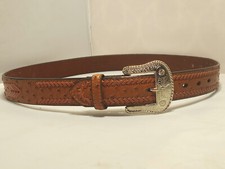 Ostrich Laced Western Belt 38   Straight Tan