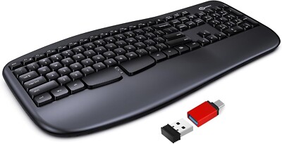 Wireless Keyboard Ergonomic Wrist Rest Windows MacOS Desktop Laptop Black