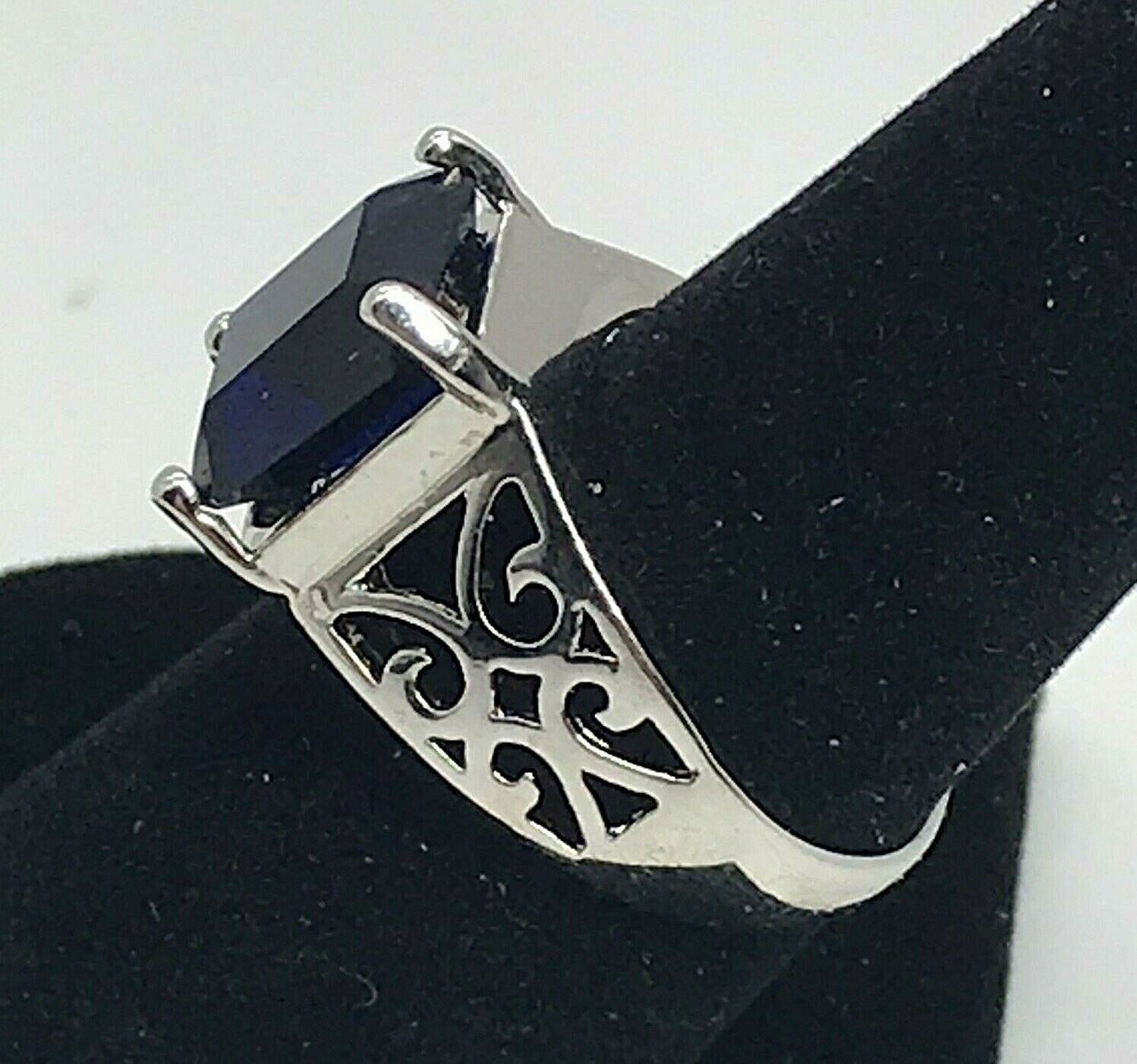 Sterling Silver Scrollwork Blue CZ Ring Solitaire… - image 4