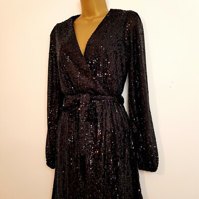 new look black glitter dress 1950s Suzy Perette Black and Gold New Look Evening Dress with Shimmer Dot and