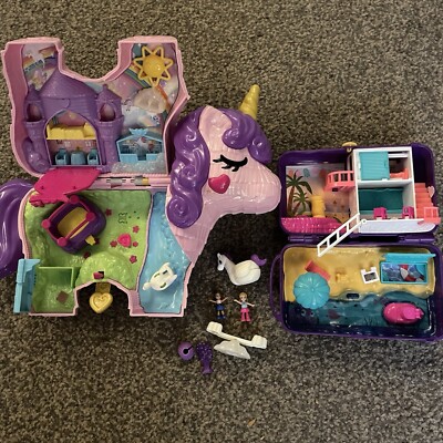 Polly Pocket Konvolut Spielzeug Strandrucksack und Einhorn Piñata Sets 2 Figuren unvollständig