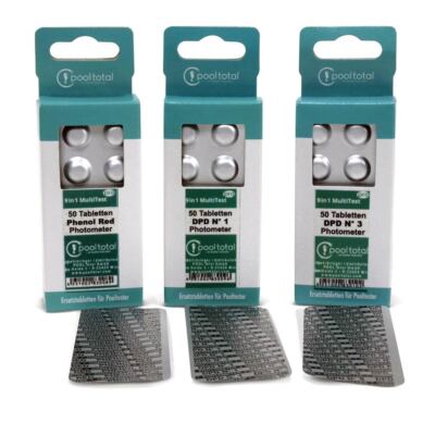 Refill-SET mit 150 Tabl. zur Analyse von Gesamt Chlor + pH-Wert von POOL Total