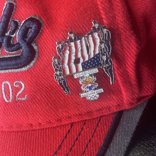 Salt Lake 2002 Olympics Hat Cap Vintage Snapback Red With US Flag Pin - Picture 5 of 10