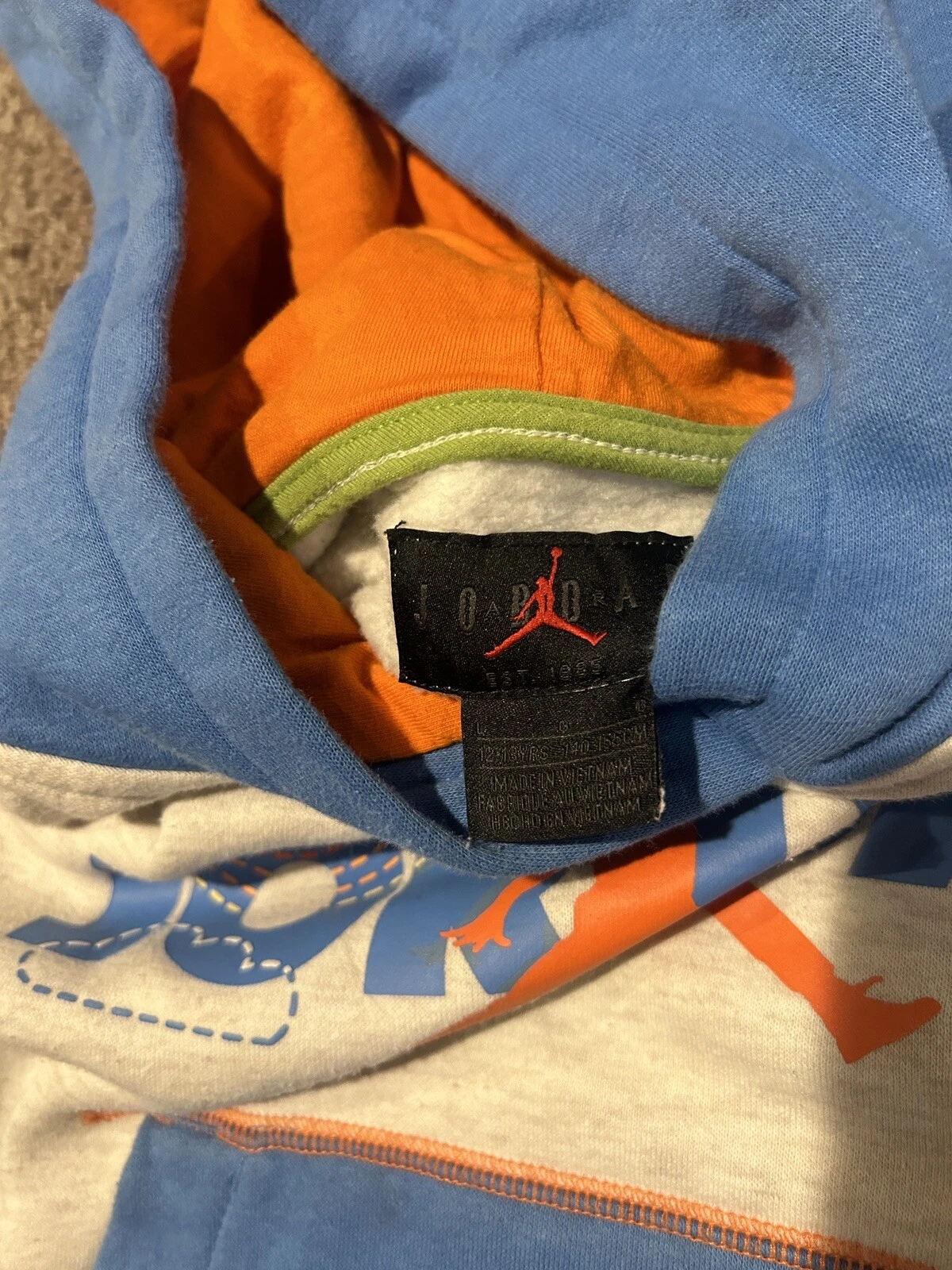 OFF WHITE Felpa con cappuccio Nike Jordan Girls LG Ivory Heathered Navy Backyard Adventure Boxy cotone