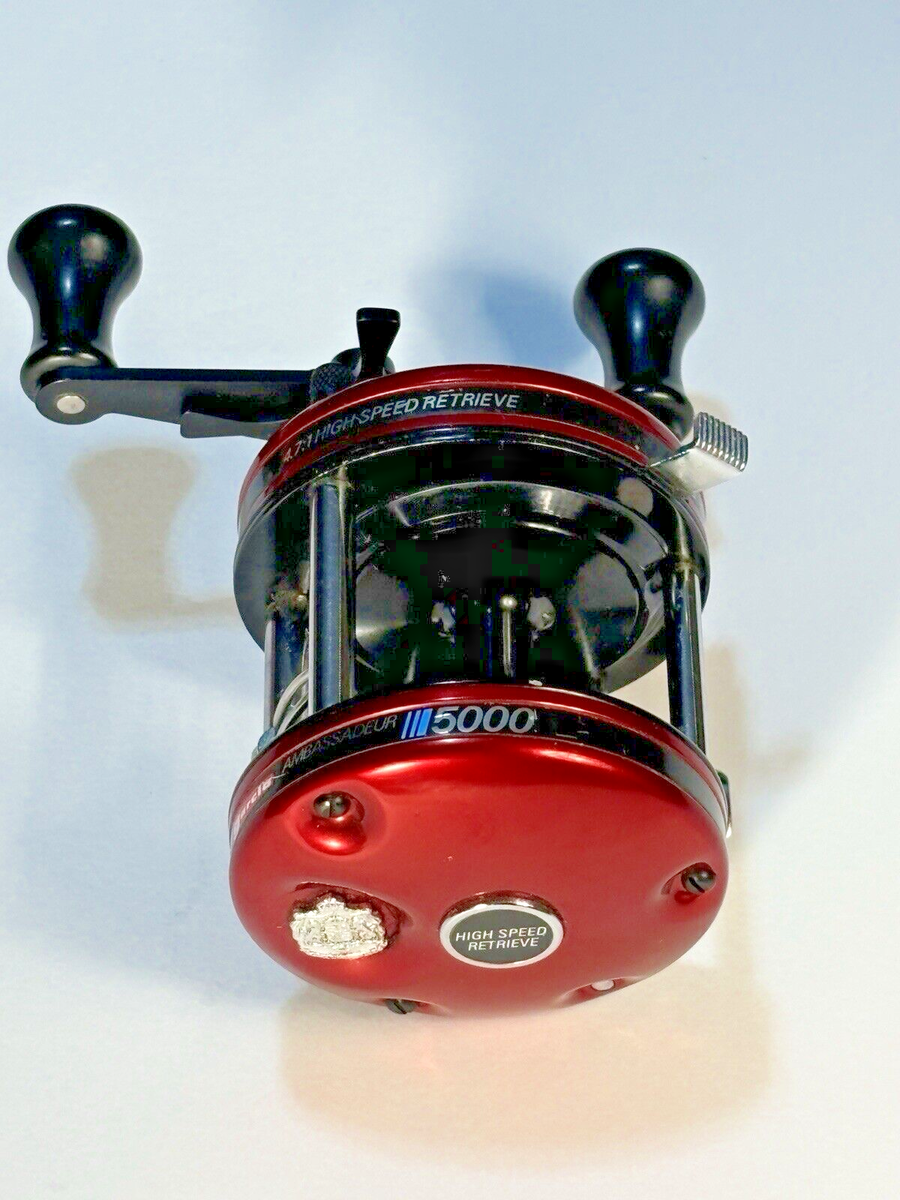 Rare Abu Garcia Ambassadeur 5000 Red W/Box + Extras Made In