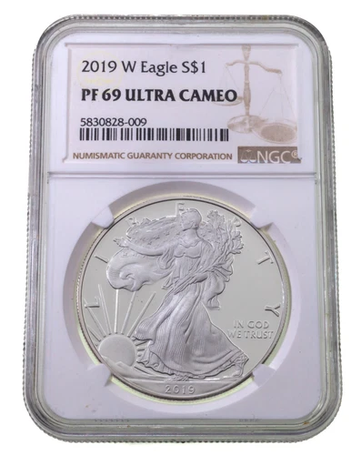 2019-W $1 Silver American Eagle Graded by NGC as PF69 Ultra Cameo