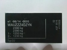 Typenschild Schild für VW Audi A8 D2 passend S97