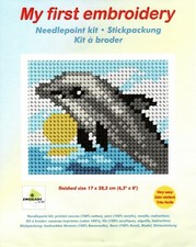 TELA MEZZO PUNTO " DELFINO'' IN KIT CON LANA DA RICAMARE PRIMO RICAMO FACILE