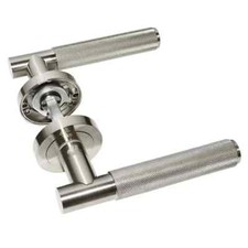 Knurled Lever on rose door handle pairs Satin Brass, Black, Chrome