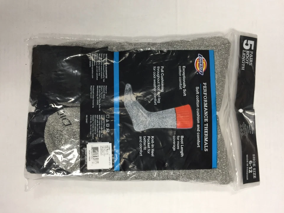 Dickies Boot Length Crew Thermal Socks Shoes Size 6-12 Mid-Weight BLACK 5 PACK - Image 2 of 2