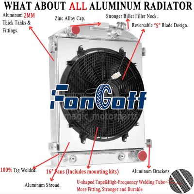 3Rows Radiator+Shroud Fan Fit 1930-1932 31 Ford Model A High Boy Chevy V8 Engine