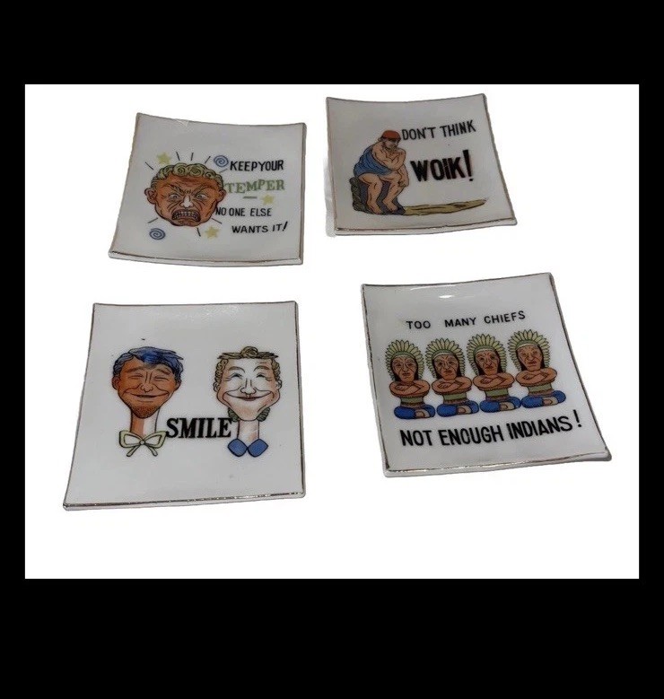 Funny Vintage NOV CO Japan Ceramic Coasters Trinket Dishes funny characters