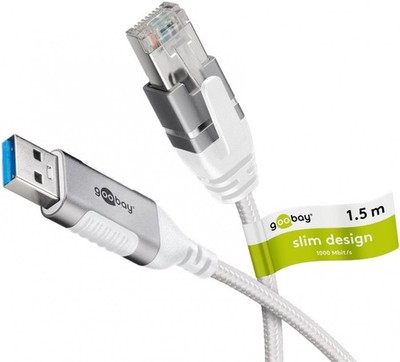 Goobay  Ethernet-Kabel USB-A 3.0 auf RJ45, Slim, 1,5 m