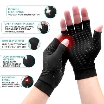SWIFT WEAR Copper Compression Gloves Anti Arthritis Fingerless Hand Support Pain Relief UK