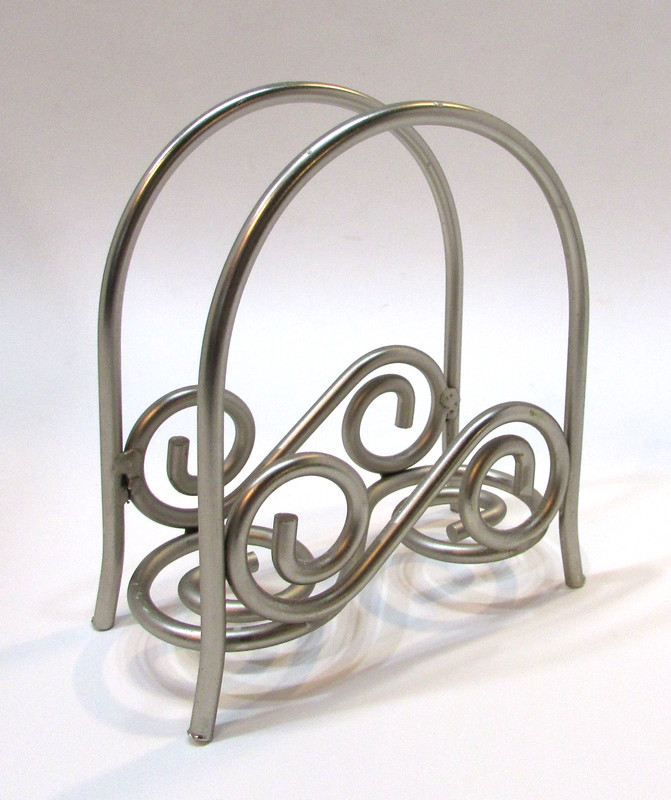 Retro 2000's Polished Chrome Steel Curved Rod Scroll Swirl Vintage Napkin Holder