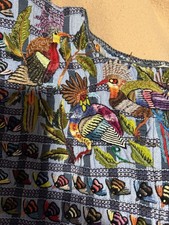 Womens Huipil Guatemalan Handwoven Tunic Top Embroider Aztec Indie Boho Festival