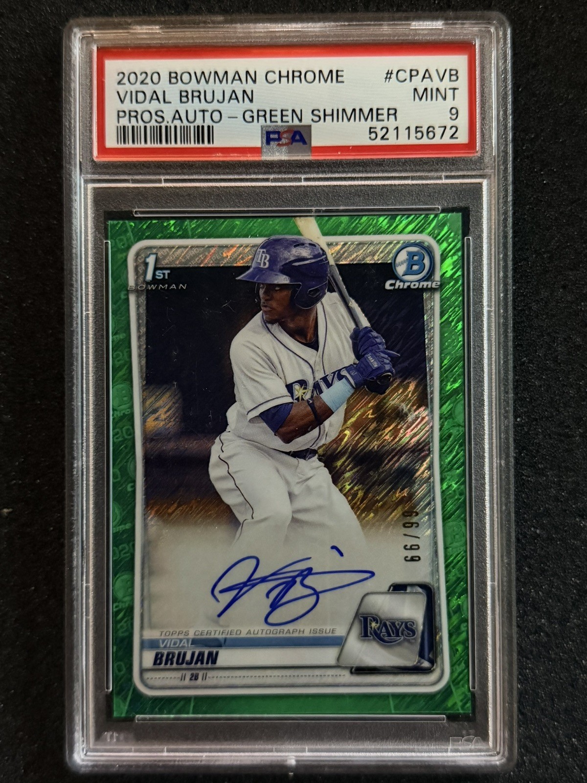 2020 Bowman Chrome Prospects Autographs Vidal Brujan #CPA-VB Green Shimmer /99
