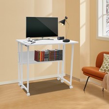 Folding Desk,Folding Desk with Storage Shelf,Foldable Computer Desk with Wheels