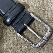 Brighton Leather Belt Mens 40 Black Excellent Silver Etched Buckle USA M10963