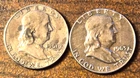 Lot of (2) Ben Franklin 90% SILVER Half Dollars,  1961-D and 1963-P