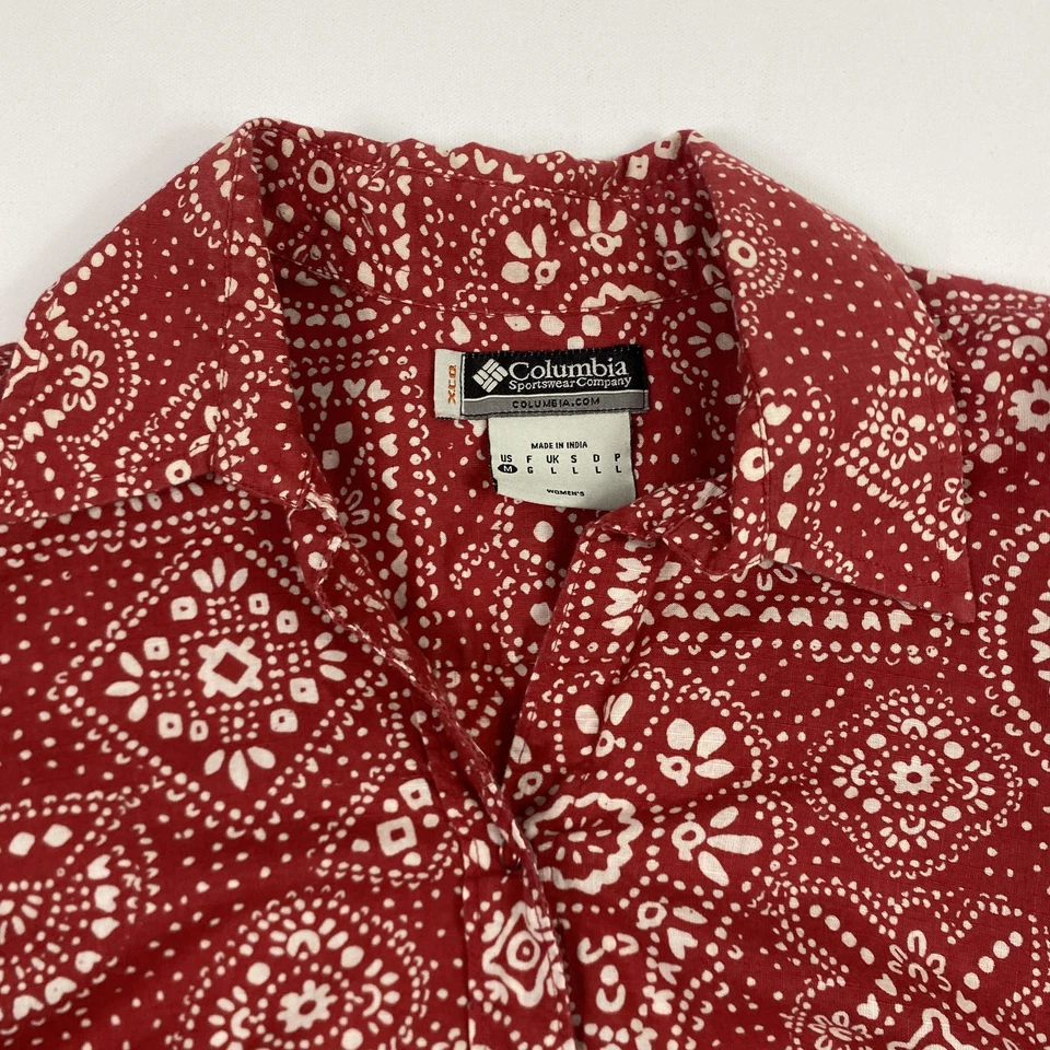 Columbia Shirt Womens Medium Red White Bandana Paisley Pearl Snap Western Casual - Image 3 of 4