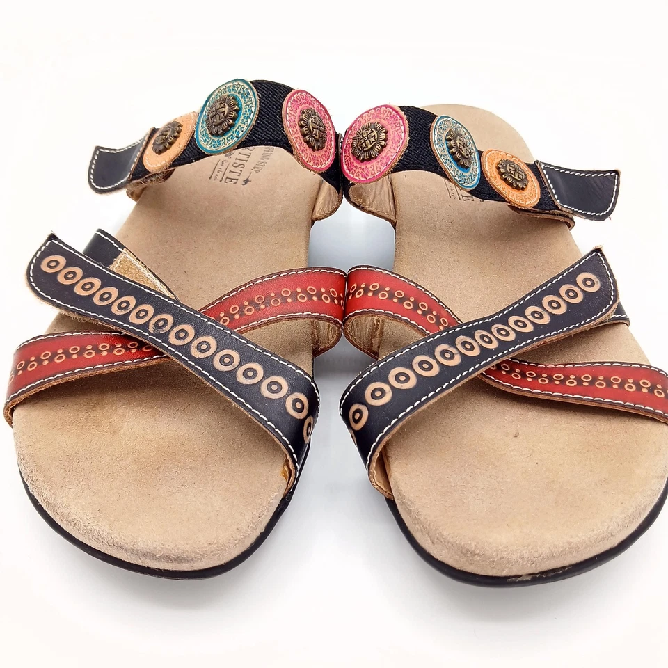 L'Artiste Spring Step Shoes Womens Size 39 Black Red Multi Strap Sandals Leather - Image 2 of 4