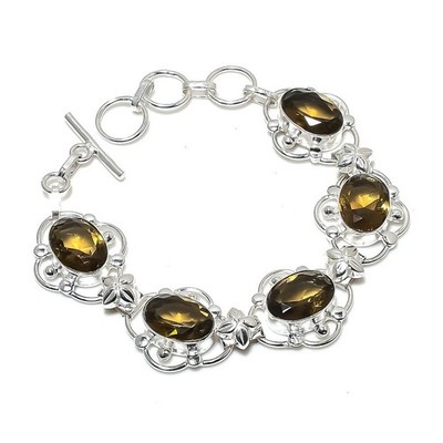 Smoky Quartz Gemstone Handmade 925 Sterling Silver Jewelry Bracelet Size 7-8''