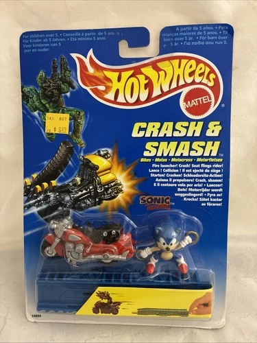 Vintage Hot Wheels Sonic the Hedgehog Mattel 1995 Crash & Smash Bikes Brand New