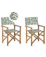 Zwei GartenstüHle Helles Akazienholz Textil Cremeweiß/GrüN BläTtermotiv Cine