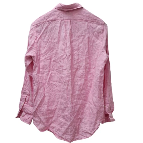 Ralph Lauren Men's Pink Linen Long-Sleeves Shirt Pink Logo Size Medium Excellent - Picture 2 of 7