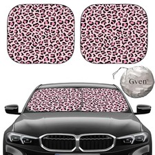 Windshield Sun Shade 2pcs with Bonus Car Sunshade for Front Large Pink Leopard