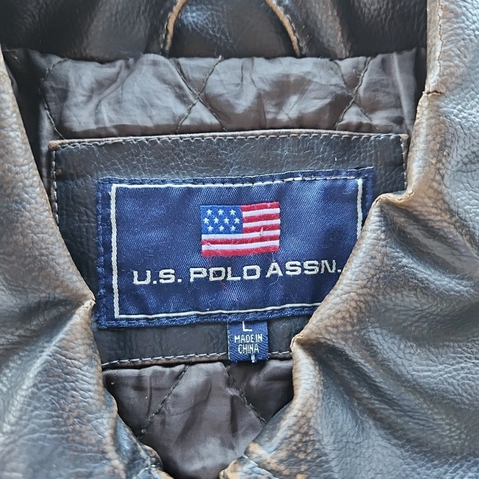 Polo de colección EE. UU. Assn. Chaqueta de cuero sintético negra para hombre XL forro acolchado cremallera moto Foto 4 de 4