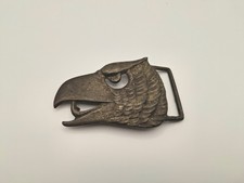 VINTAGE 1970s CUT-OUT  BALD EAGLE'S HEAD  SOLID BRASS BELT BUCKLE