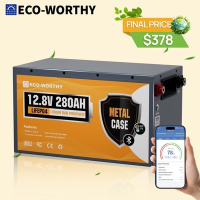 ECO-WORTHY 12V 280Ah 3584Wh Bluetooth Metal Case LiFePO4 Lithium Battery For RV