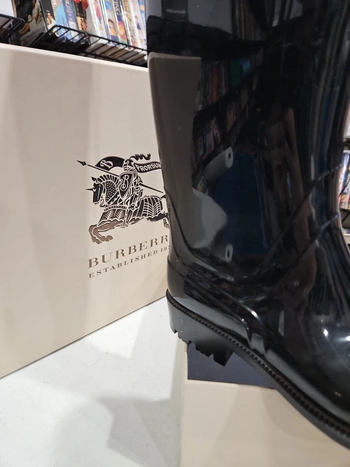 Botas de lluvia Burberry para mujer negras Crosshill House Check - talla 36 hechas en Italia Foto 4 de 4