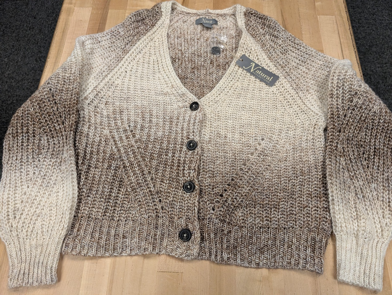 Natural Reflections Space Dye Cardigan Sweater Women's Large Beige