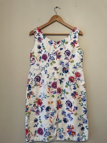 East 100% Linen Floral Dress Size 14 Multicoloured Shift Lined Wedding Occasion - Picture 8 of 10