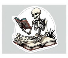 New 5 Books Reading Skeleton Sticker Decal