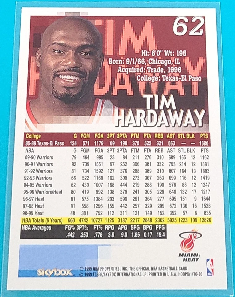 1999 Hoops    #62 Tim Hardaway Miami Heat Basketball Card D6 - Image 2 of 2
