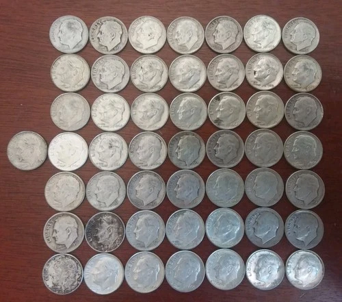 ROLL SILVER ROOSEVELT DIMES 50CT $5 FV 10C  BULK COIN LOT