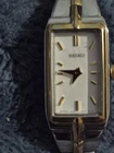 Vtg Seiko Ladies 13mm Watch Two-Tone Slim Tank White Dial 6.75" 2E20-7479