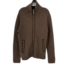Tasso Elba Full Zip Cardigan Brown 100 Lambswool Ribbed Mock Neck Medium