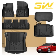 3W Floor Mats Fit For Tesla Model 3 2021-2023 All Weather Trunk Cargo Liner