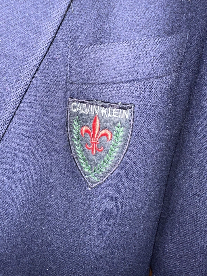 VTG 80s Calvin Klein Blazer Sport Coat Wool Gold Button Crest Navy Blue RARE - Image 3 of 4