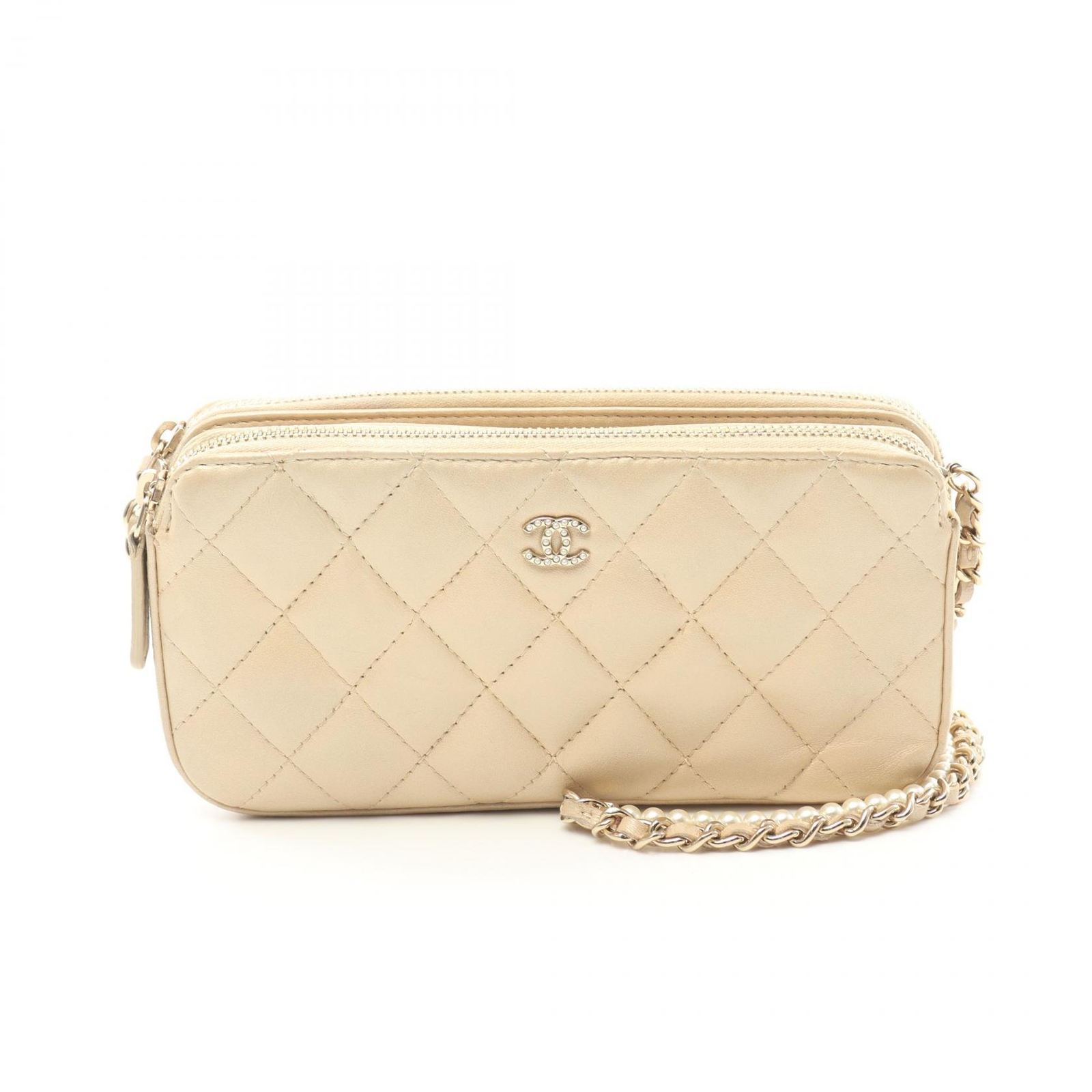 CHANEL CC Matelasse Chain Wallet Shoulder Bag in Gold Leather Coco Pre-Owned